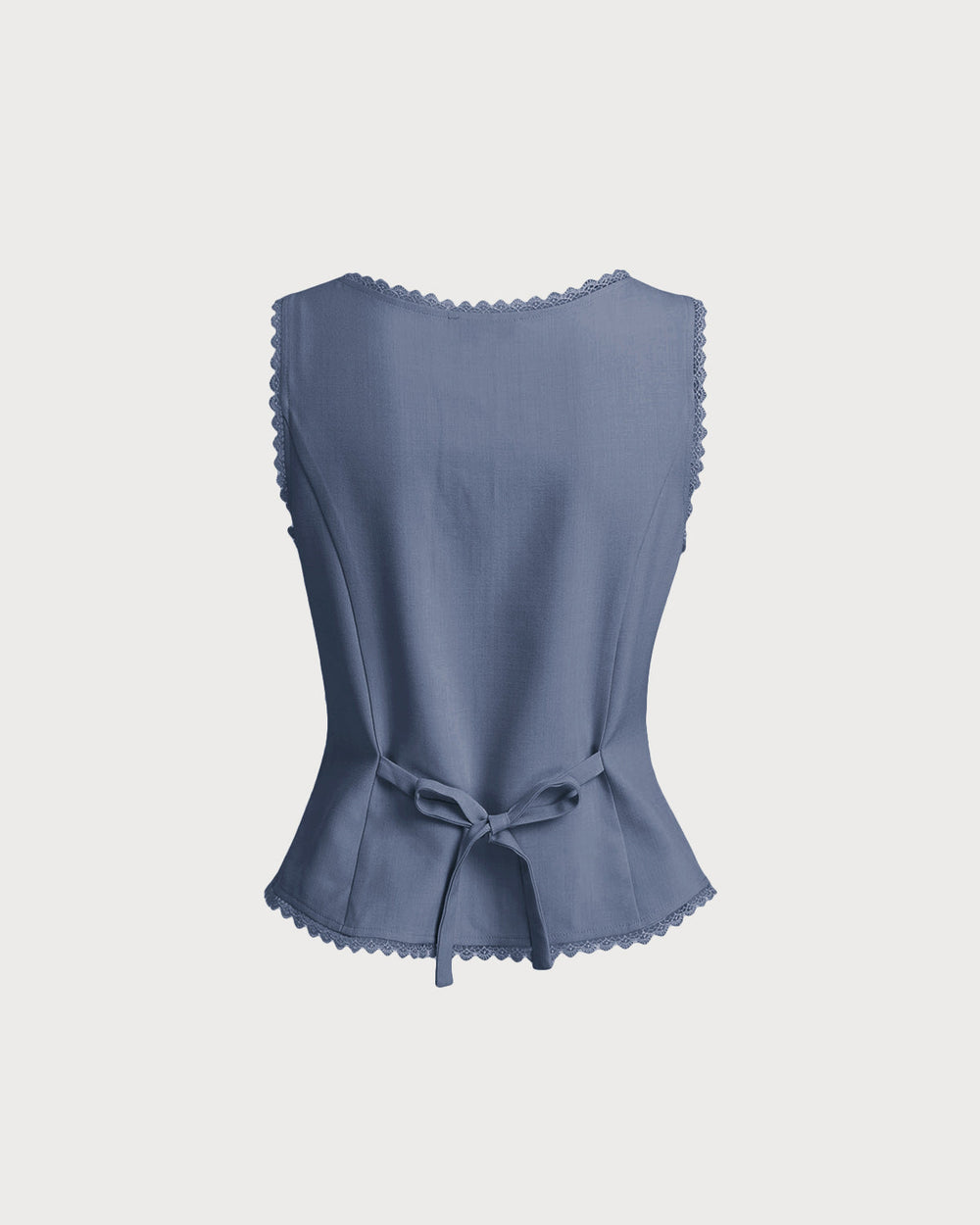 Blue Boat Neck Single Breasted Vest | Rihoas