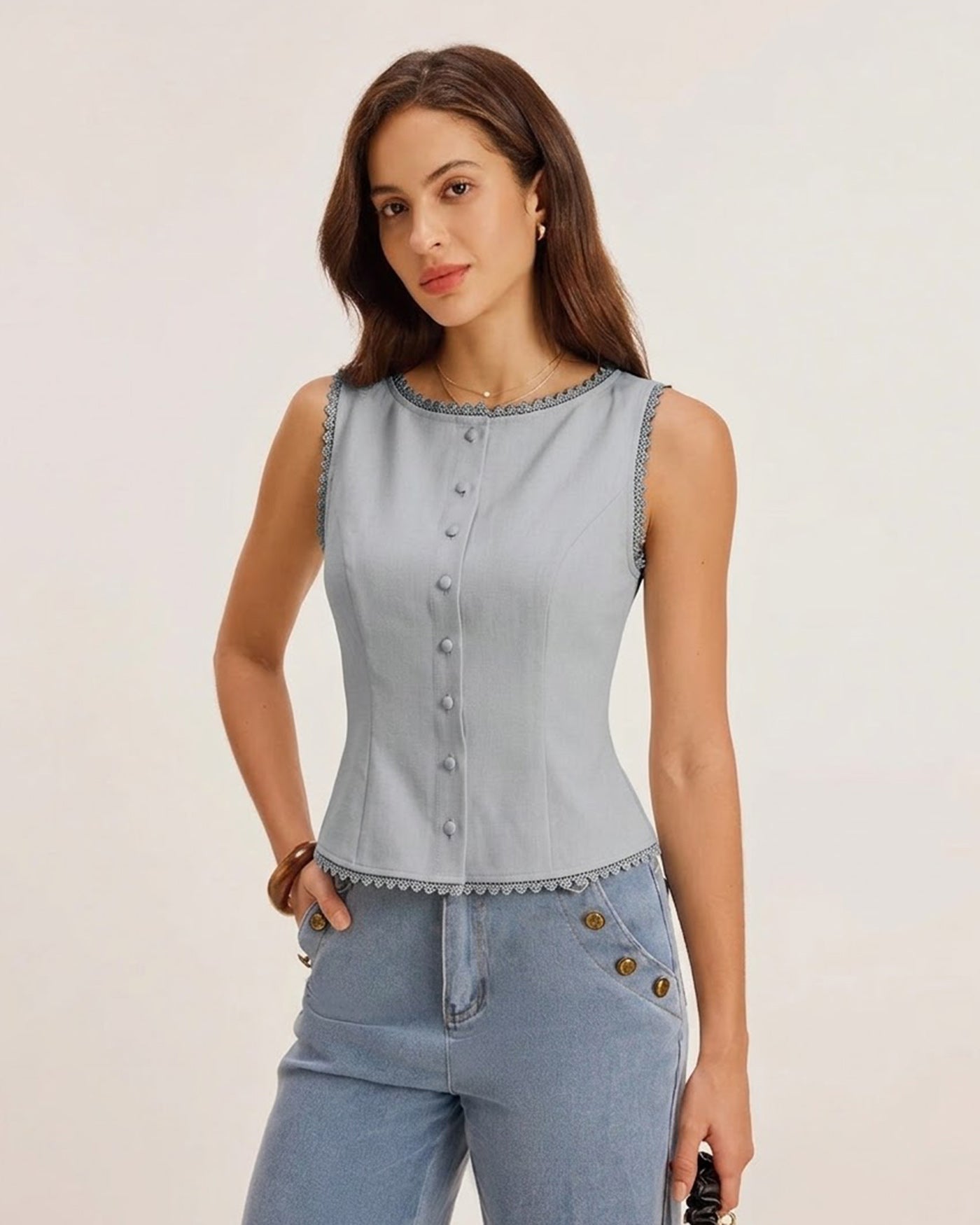 Blue Single Breasted Vest | Rihoas