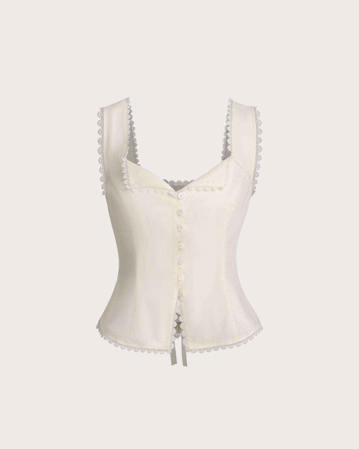 Beige Vest V Neck Lace Tie-Back Vest | Rihoas