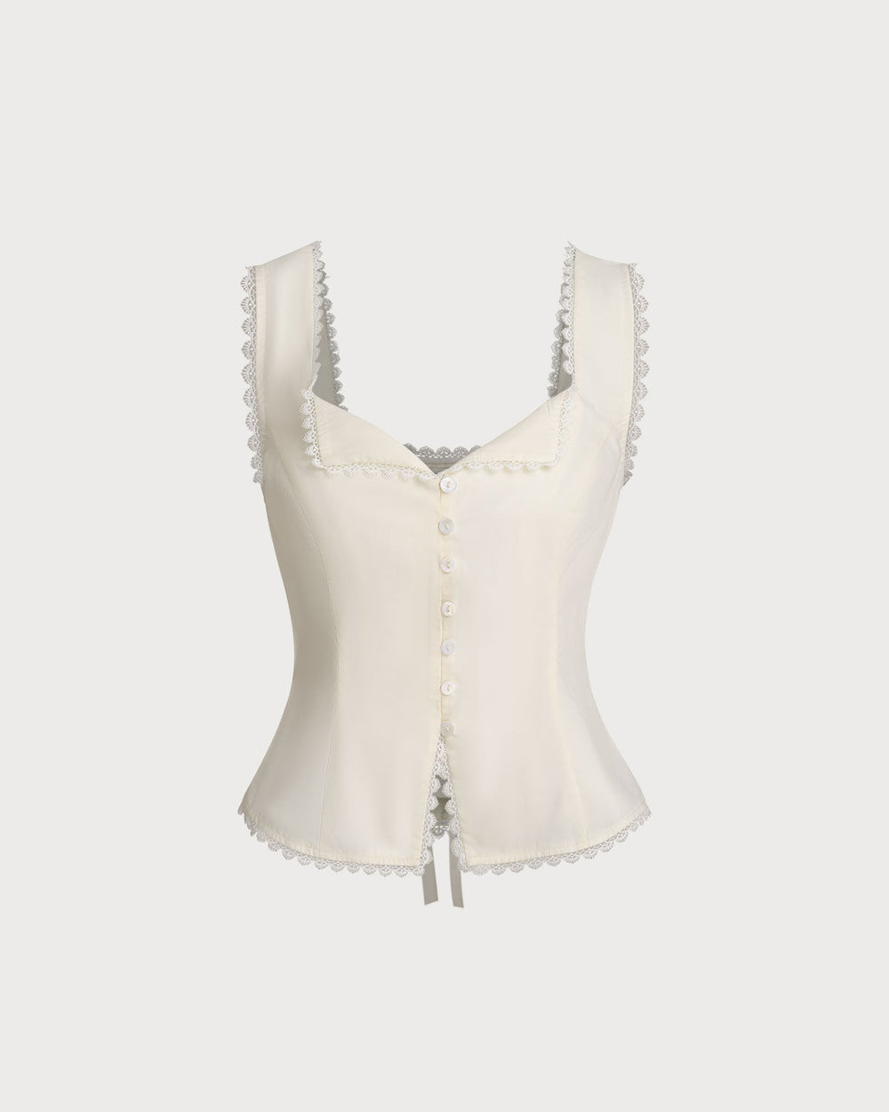 Beige Vest V Neck Lace Tie-Back Vest | Rihoas