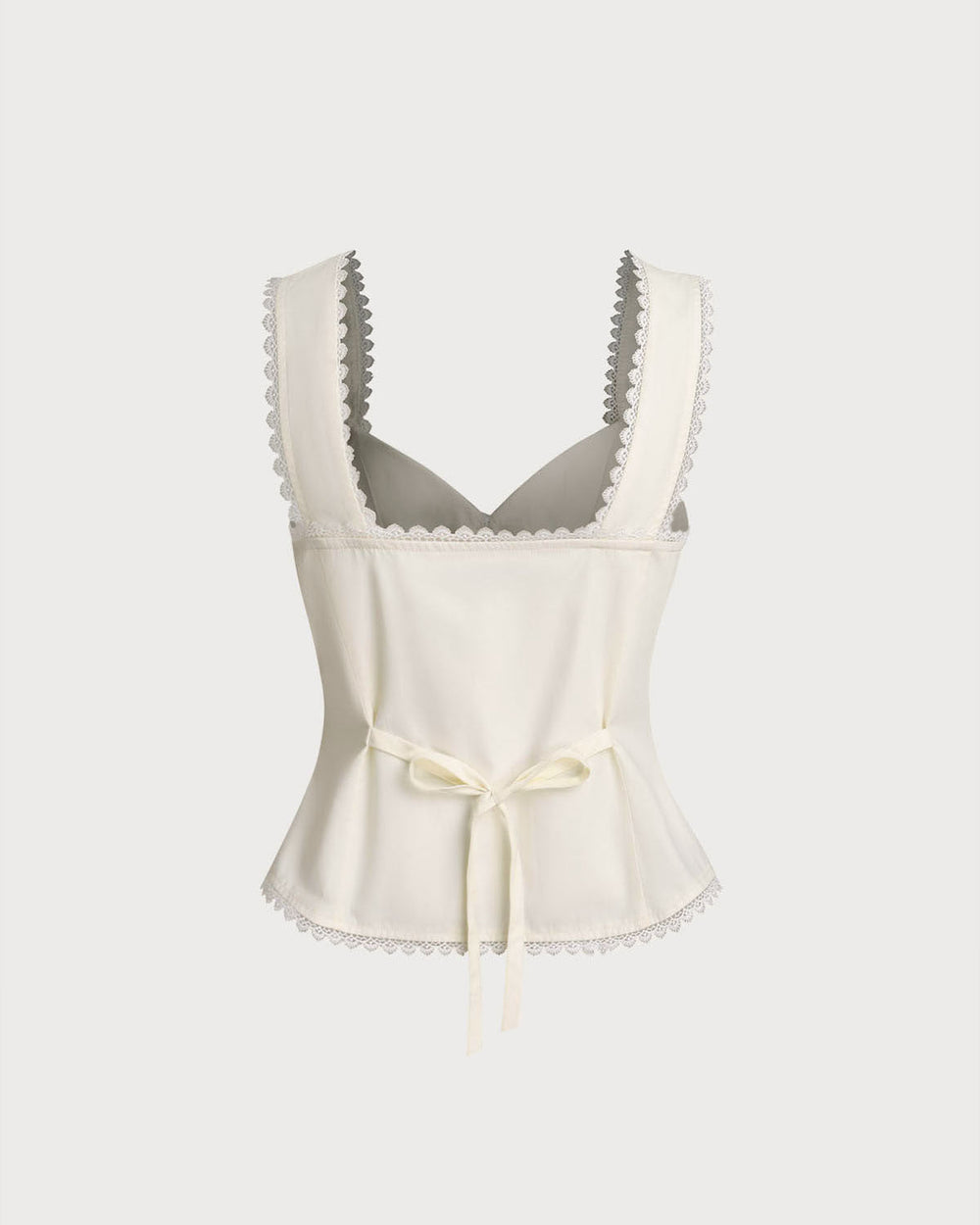 Beige Vest V Neck Lace Tie-Back Vest | Rihoas