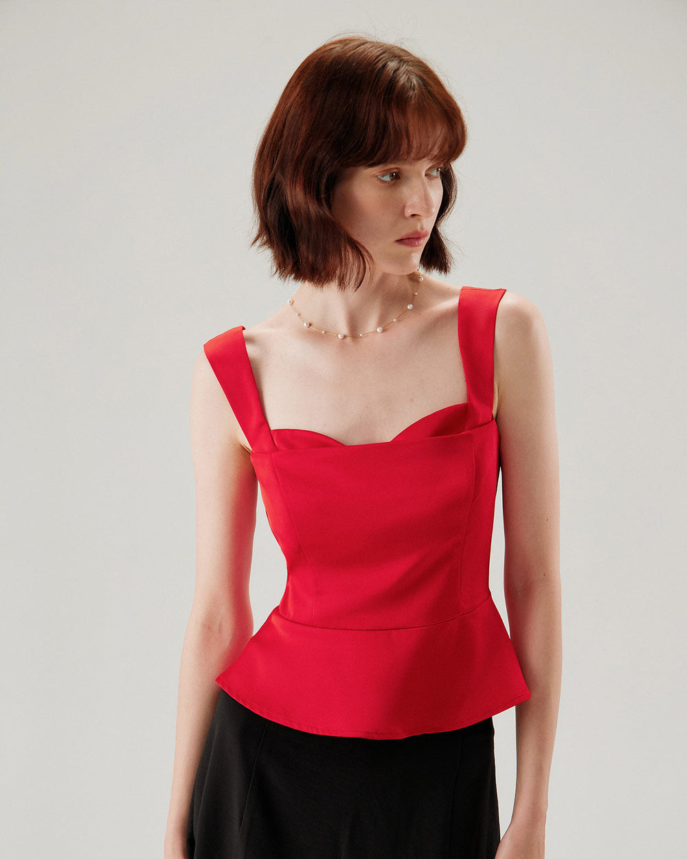 Red Sweetheart Neck Ruffle Tank Top | Rihoas