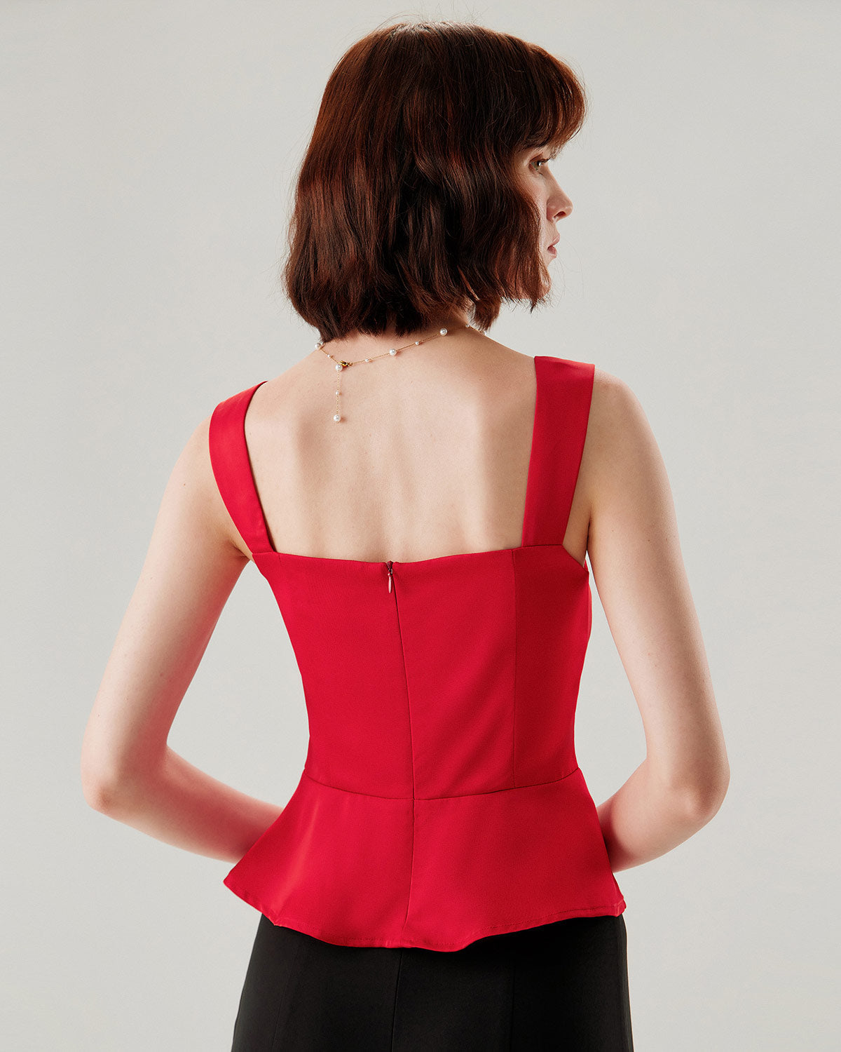 Red Sweetheart Neck Ruffle Tank Top | Rihoas