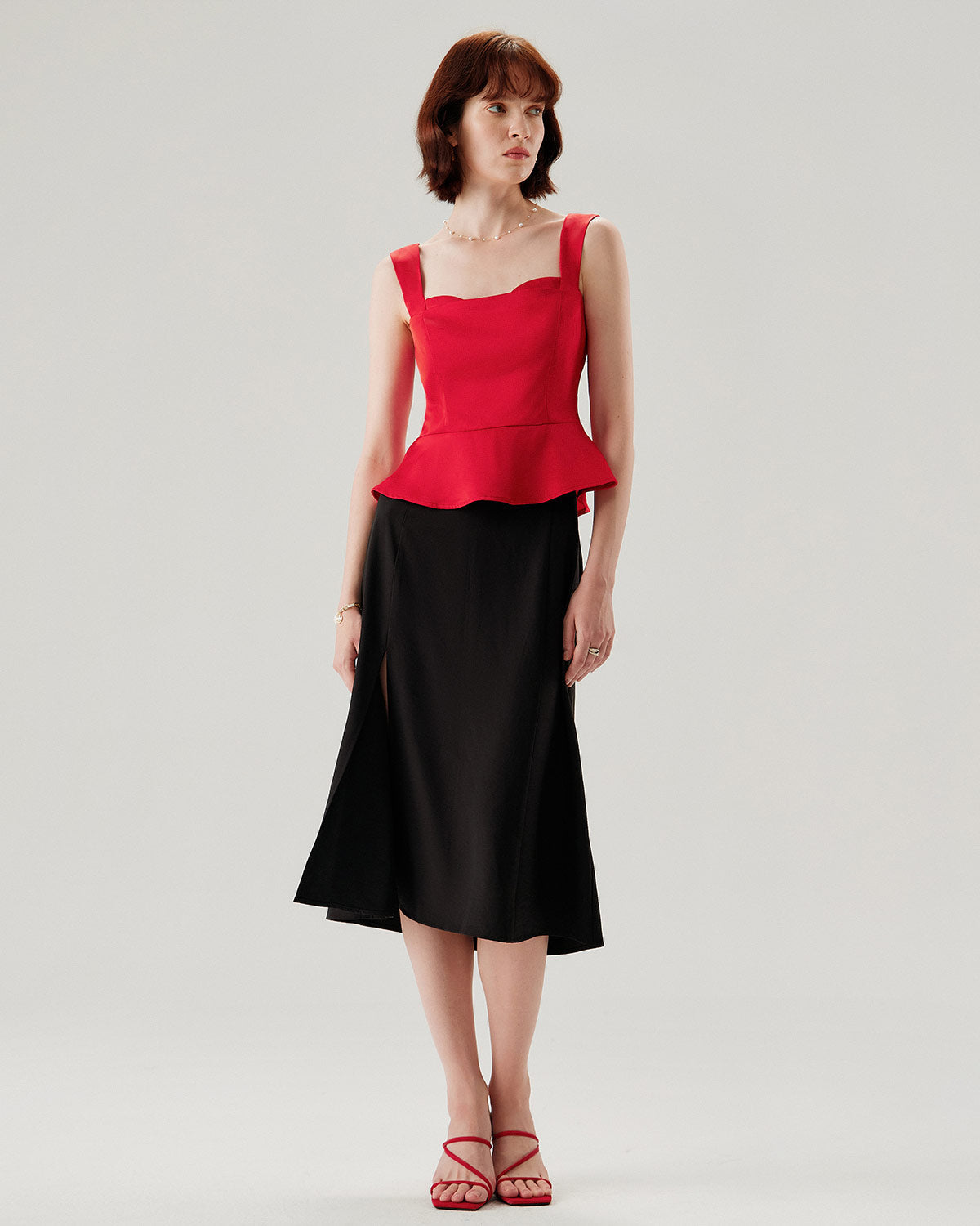 Red Sweetheart Neck Ruffle Tank Top | Rihoas