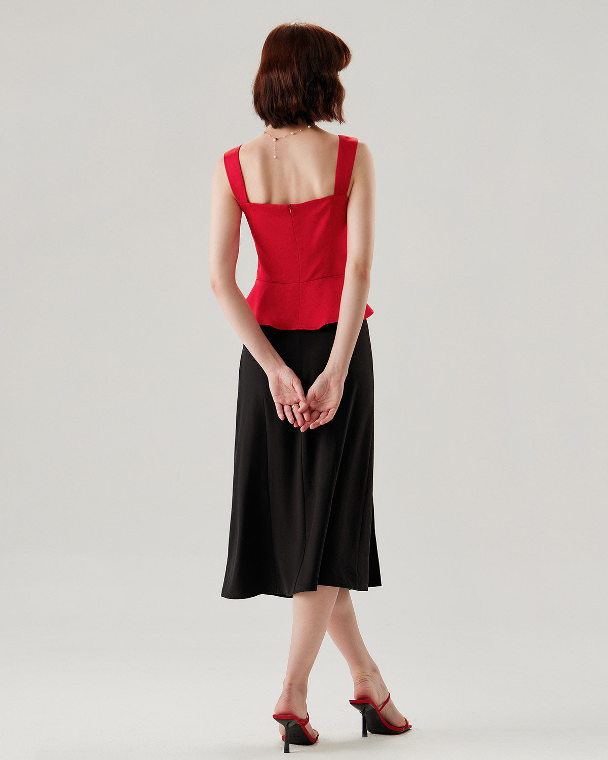 Red Sweetheart Neck Ruffle Tank Top | Rihoas