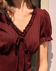 Wine Red V Neck Textured Tee | Rihoas