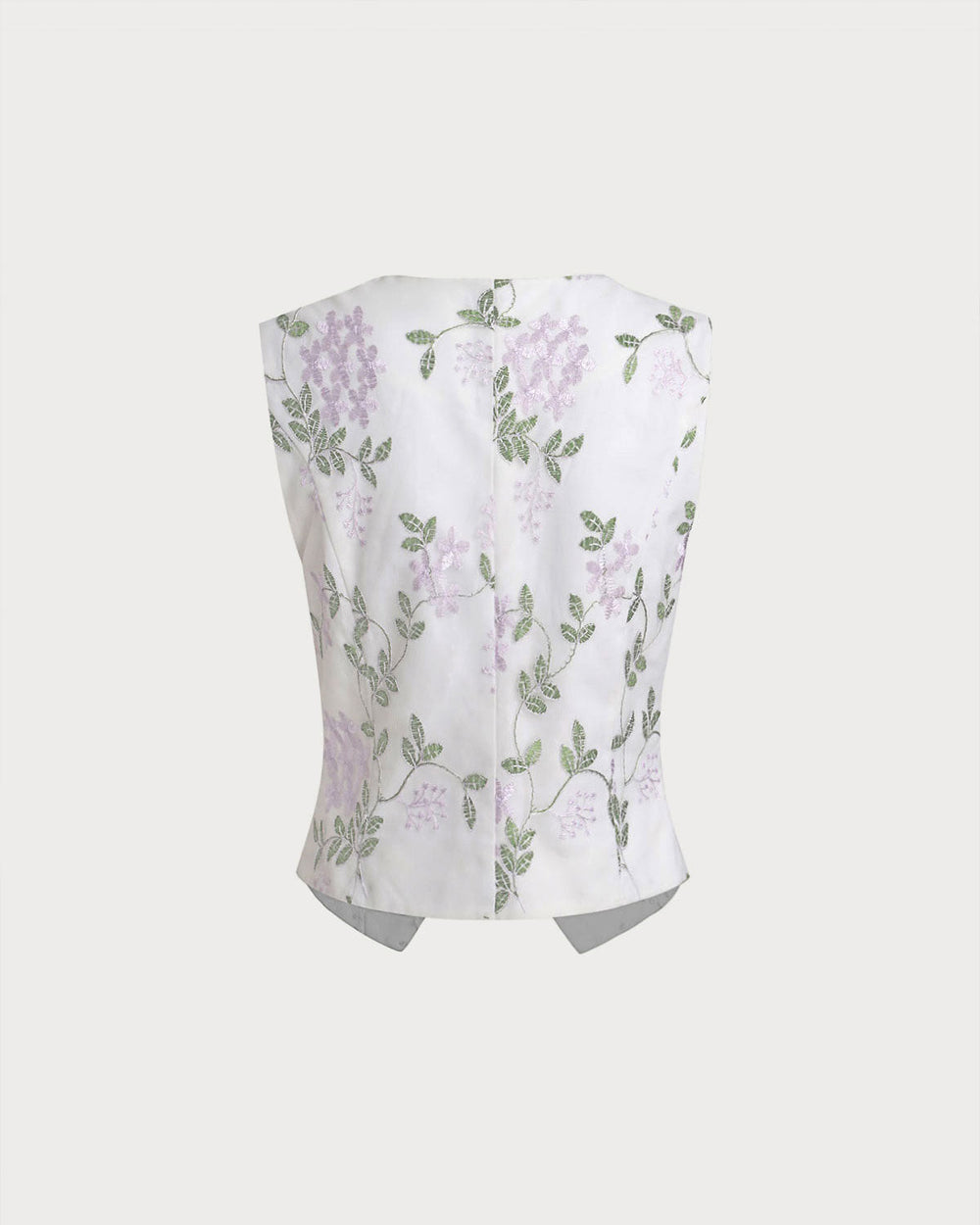 White Embroidery V Neck Button Vest | Rihoas
