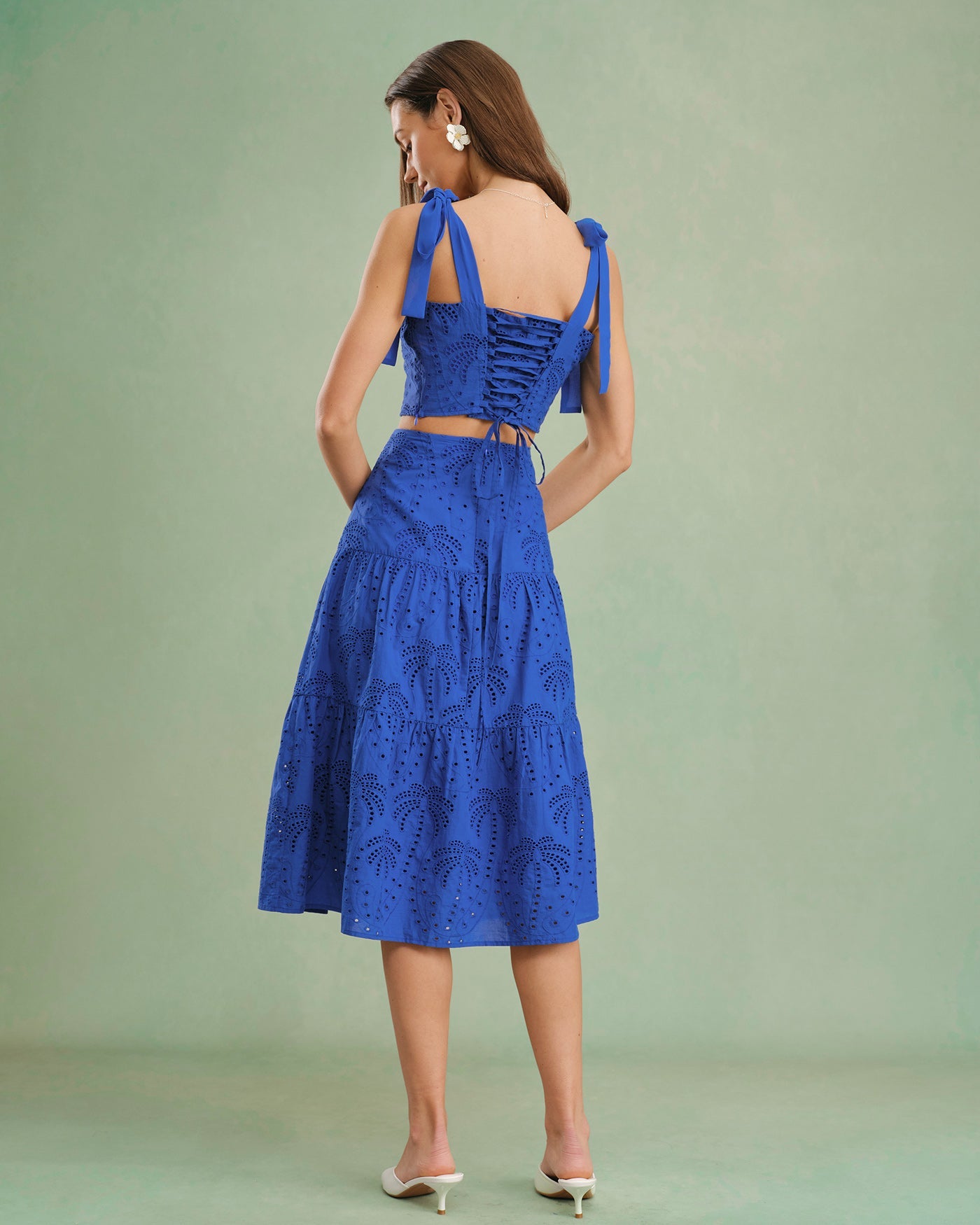 Blue Sweetheart Neck Embroidery Cami Top | Rihoas