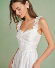 White Sweetheart Neck Jacquard Mini Dress | Rihoas