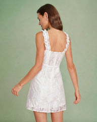 White Sweetheart Neck Jacquard Mini Dress | Rihoas