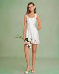 White Sweetheart Neck Jacquard Mini Dress | Rihoas