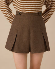 Brown Striped Pleated Mini Skirt | Rihoas
