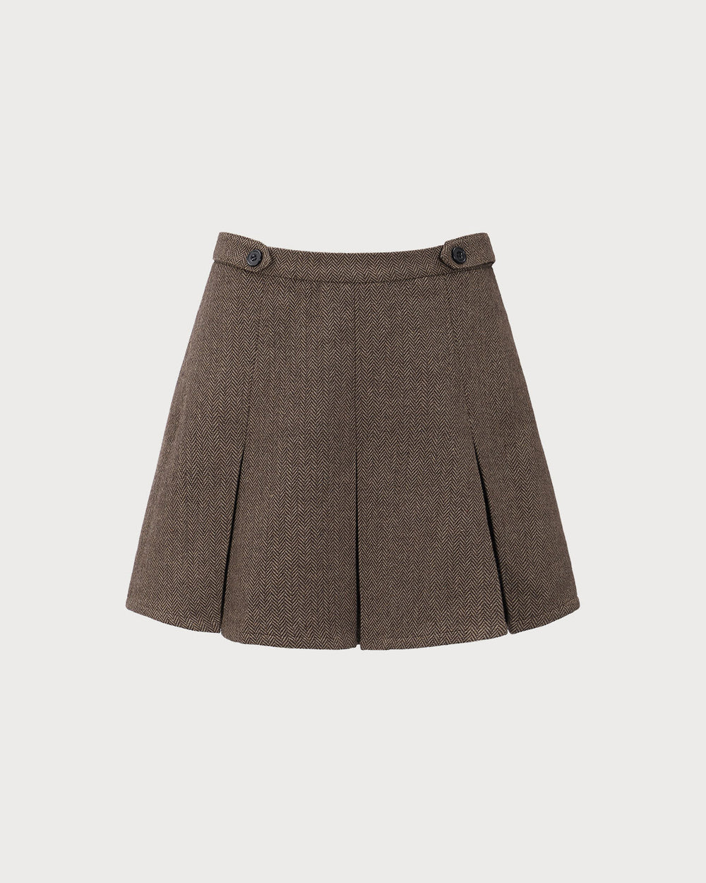 Brown Striped Pleated Mini Skirt | Rihoas