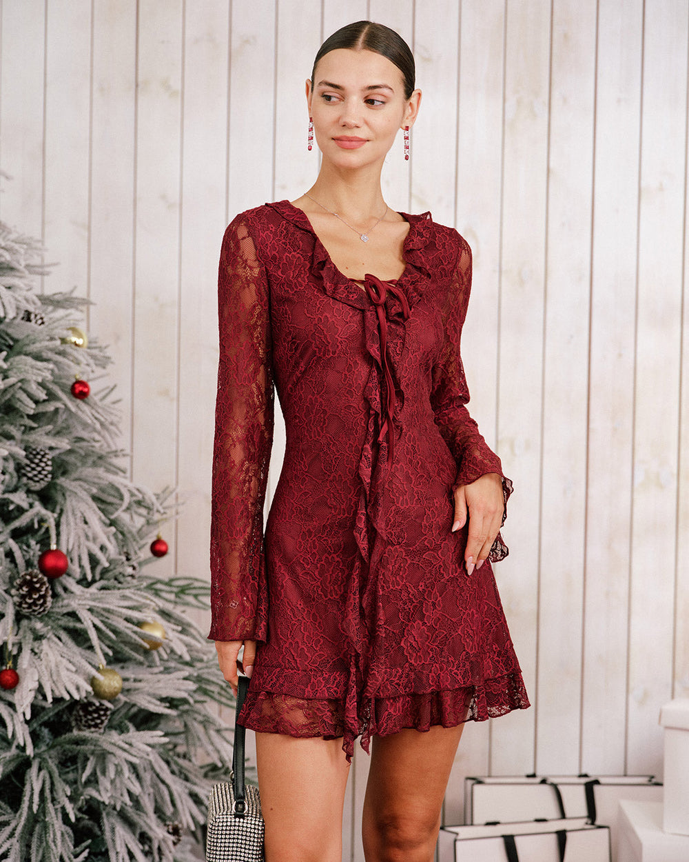Red Floral Ruffle Mini Dress | Rihoas