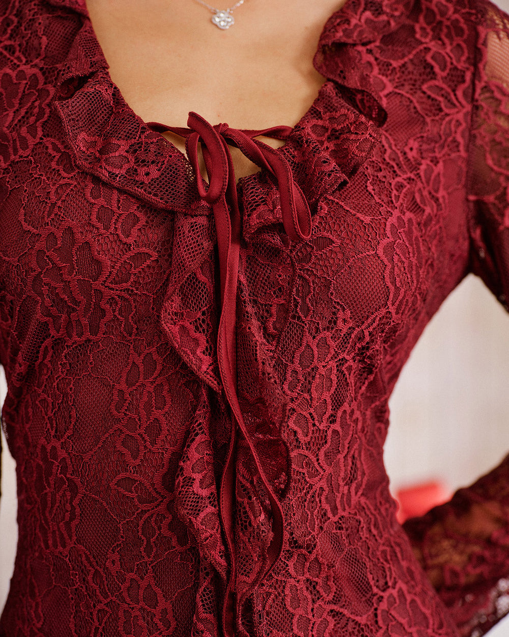 Red Floral Ruffle Mini Dress | Rihoas