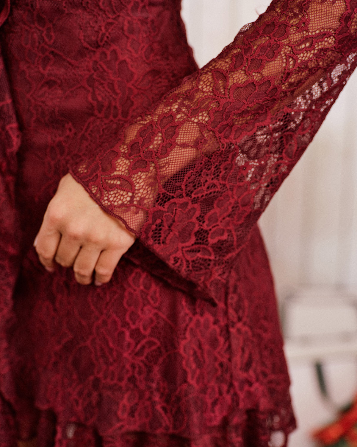 Red Floral Ruffle Mini Dress | Rihoas