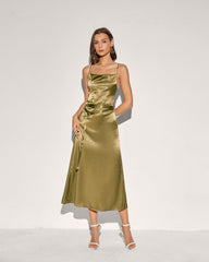 Green Belt Slip Midi Dress | Rihoas