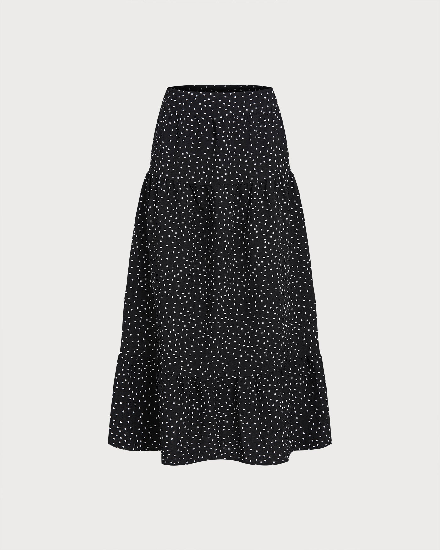 Black Polka Dot Ruched Midi Skirt | Rihoas