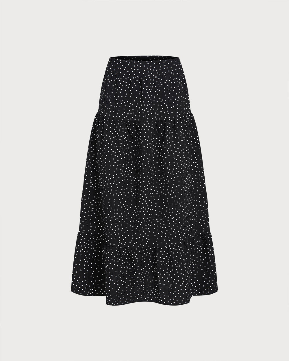 Black Polka Dot Ruched Midi Skirt | Rihoas