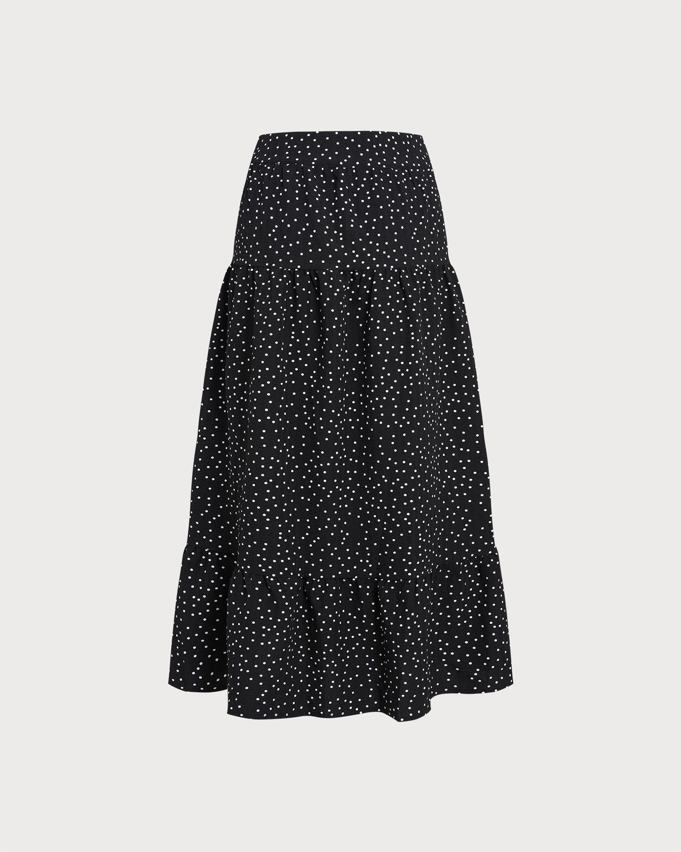 Black Polka Dot Ruched Midi Skirt | Rihoas