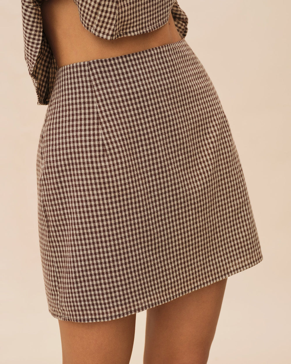 Brown Plaid Cotton Mini Skirt | Rihoas