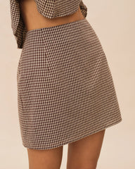 Brown Plaid Cotton Mini Skirt | Rihoas