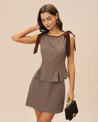 Brown Plaid Cotton Mini Skirt | Rihoas