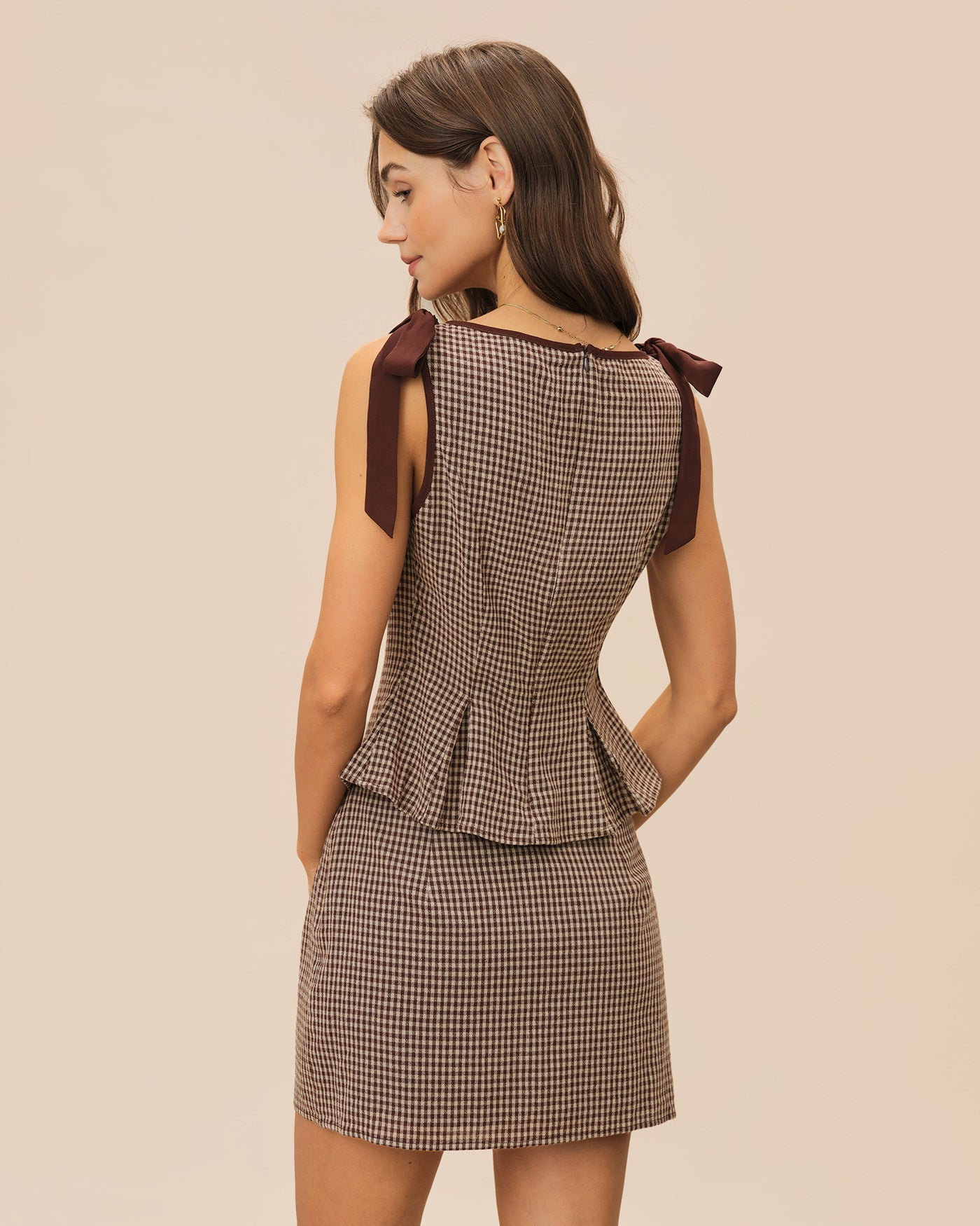 Brown Plaid Cotton Mini Skirt | Rihoas