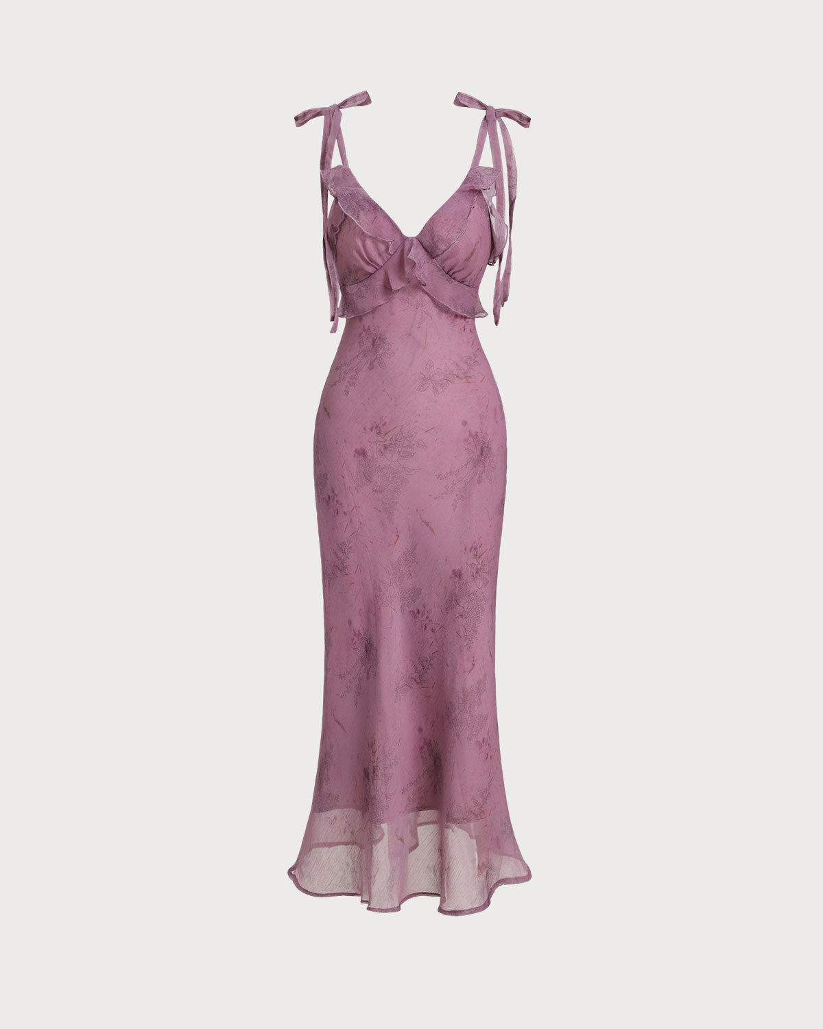 Purple Floral Ruffle Tie Strap Midi Dress | Rihoas