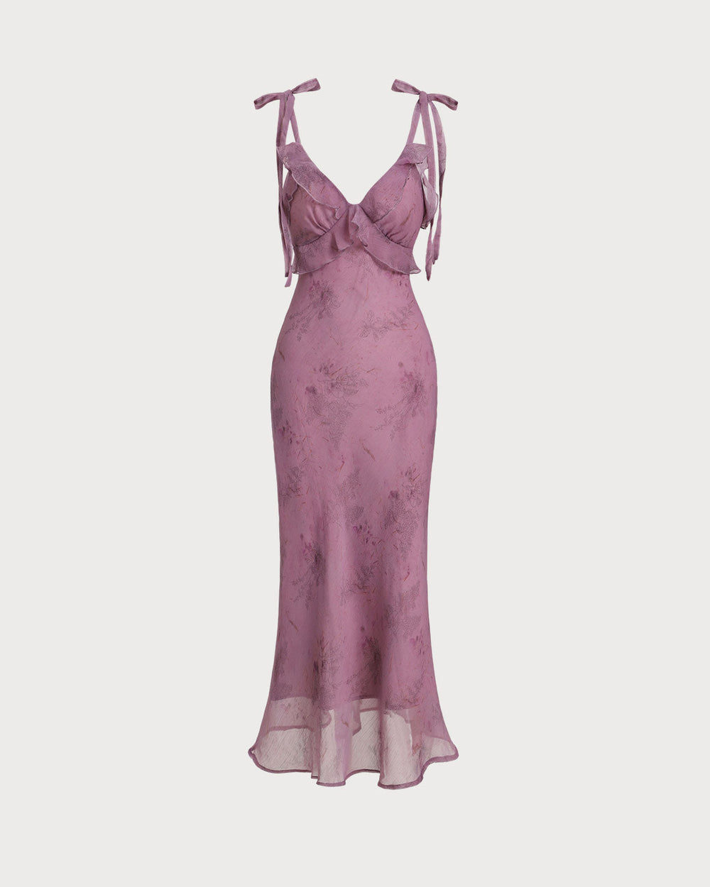 Purple Floral Ruffle Tie Strap Midi Dress | Rihoas