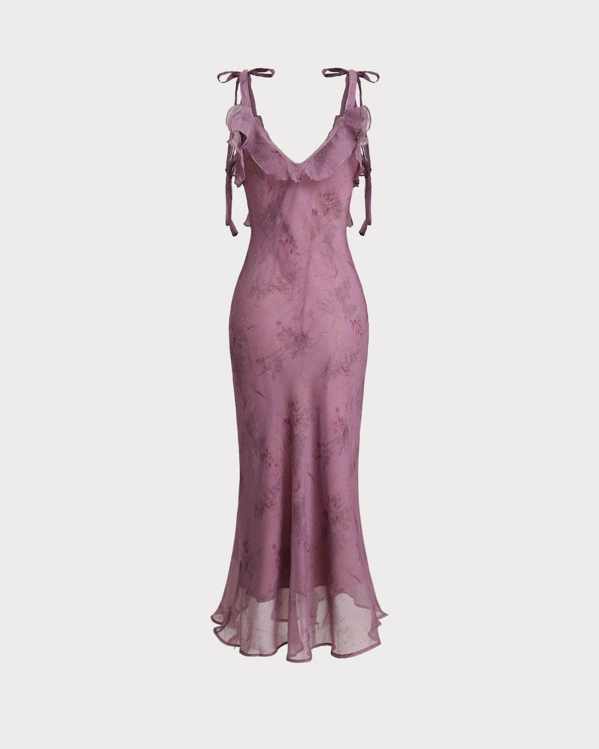 Purple Floral Ruffle Tie Strap Midi Dress | Rihoas