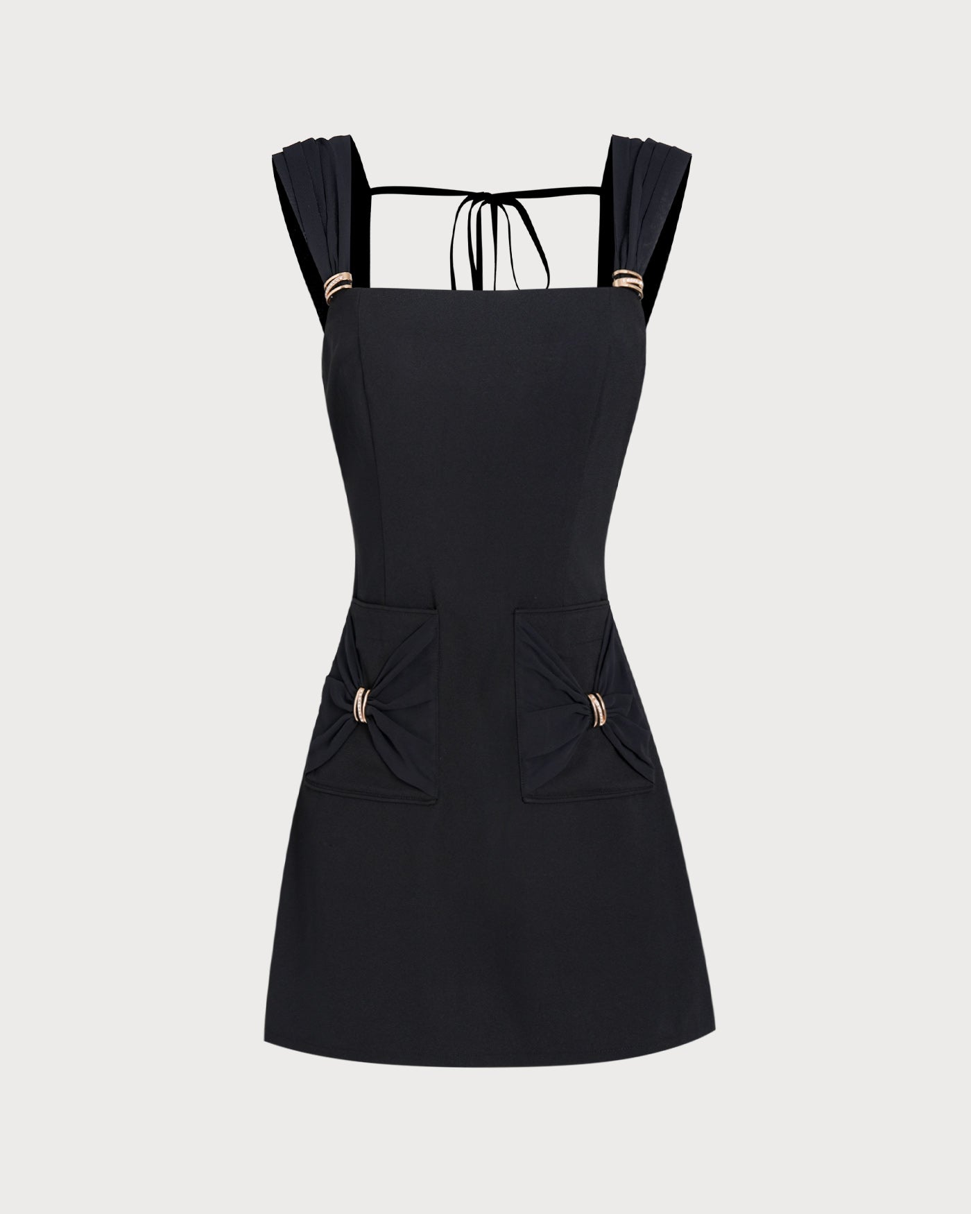 Black Square Neck Cap Sleeve Mini Dress | Rihoas