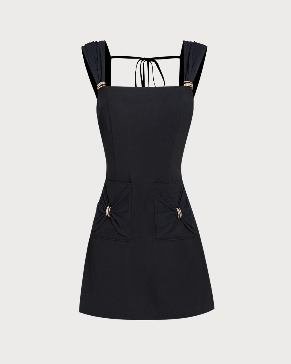 Black Square Neck Cap Sleeve Mini Dress | Rihoas