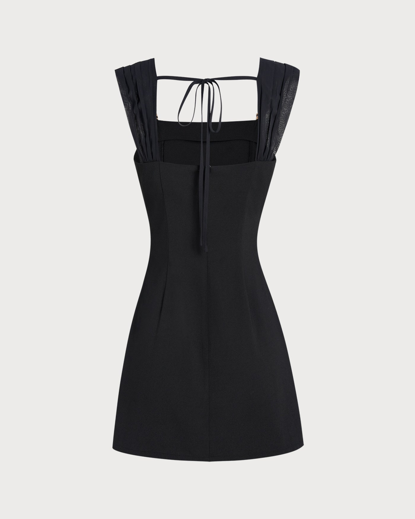 Black Square Neck Cap Sleeve Mini Dress | Rihoas