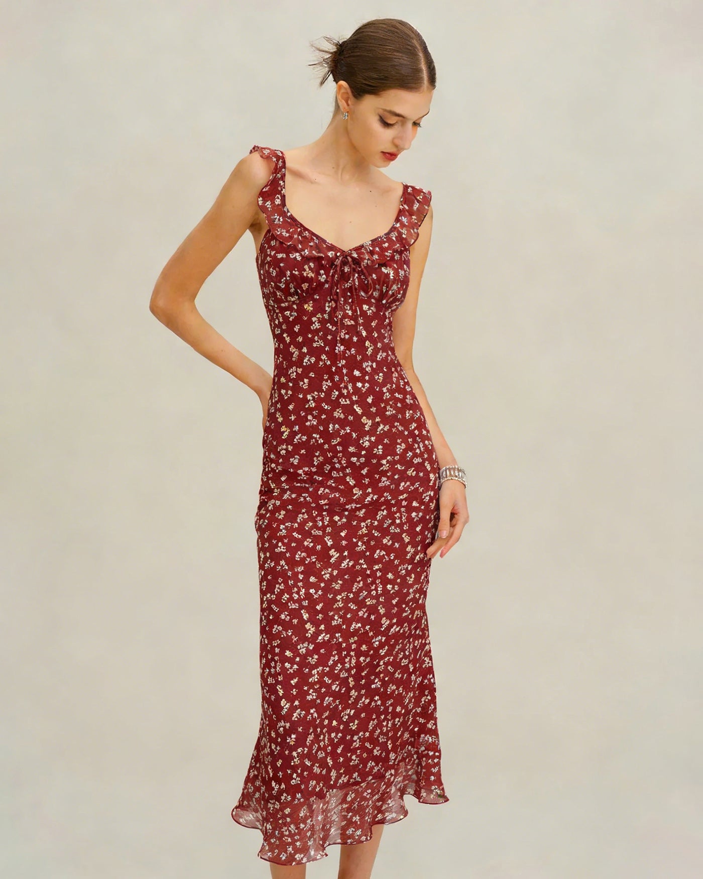 Red Floral Slip Maxi Dress | Rihoas