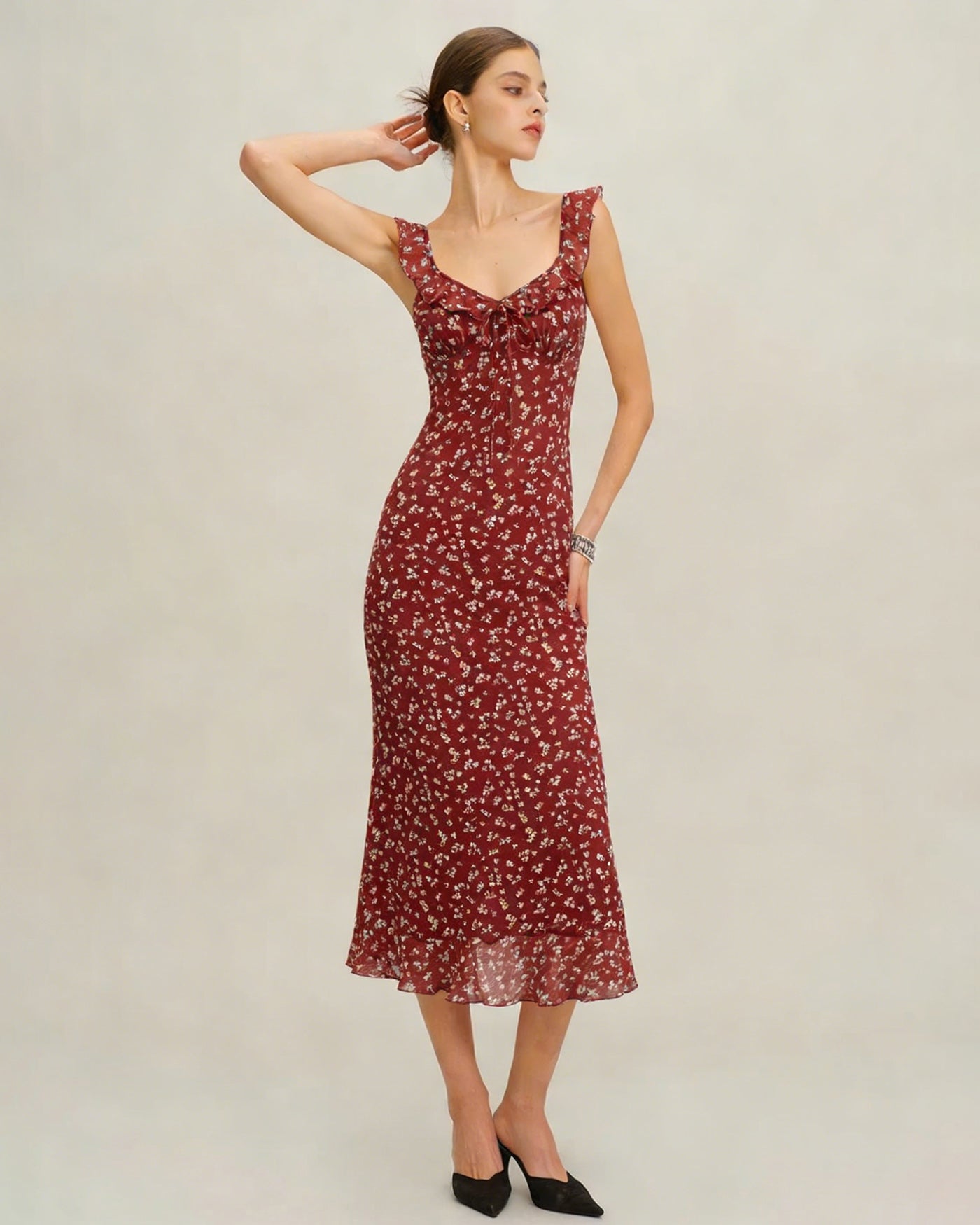 Red Floral Slip Maxi Dress | Rihoas