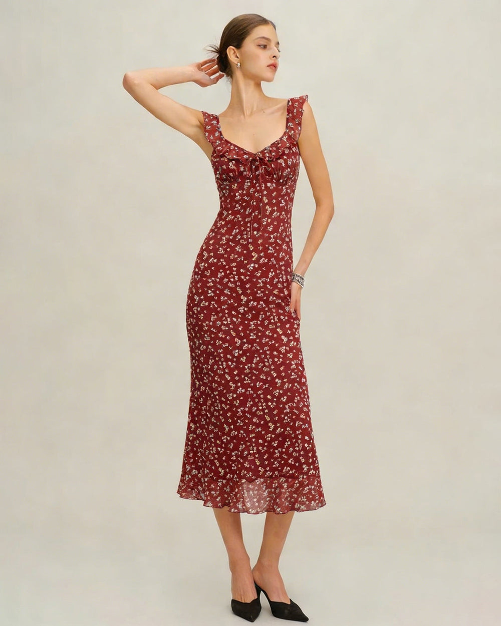 Red Floral Slip Maxi Dress | Rihoas