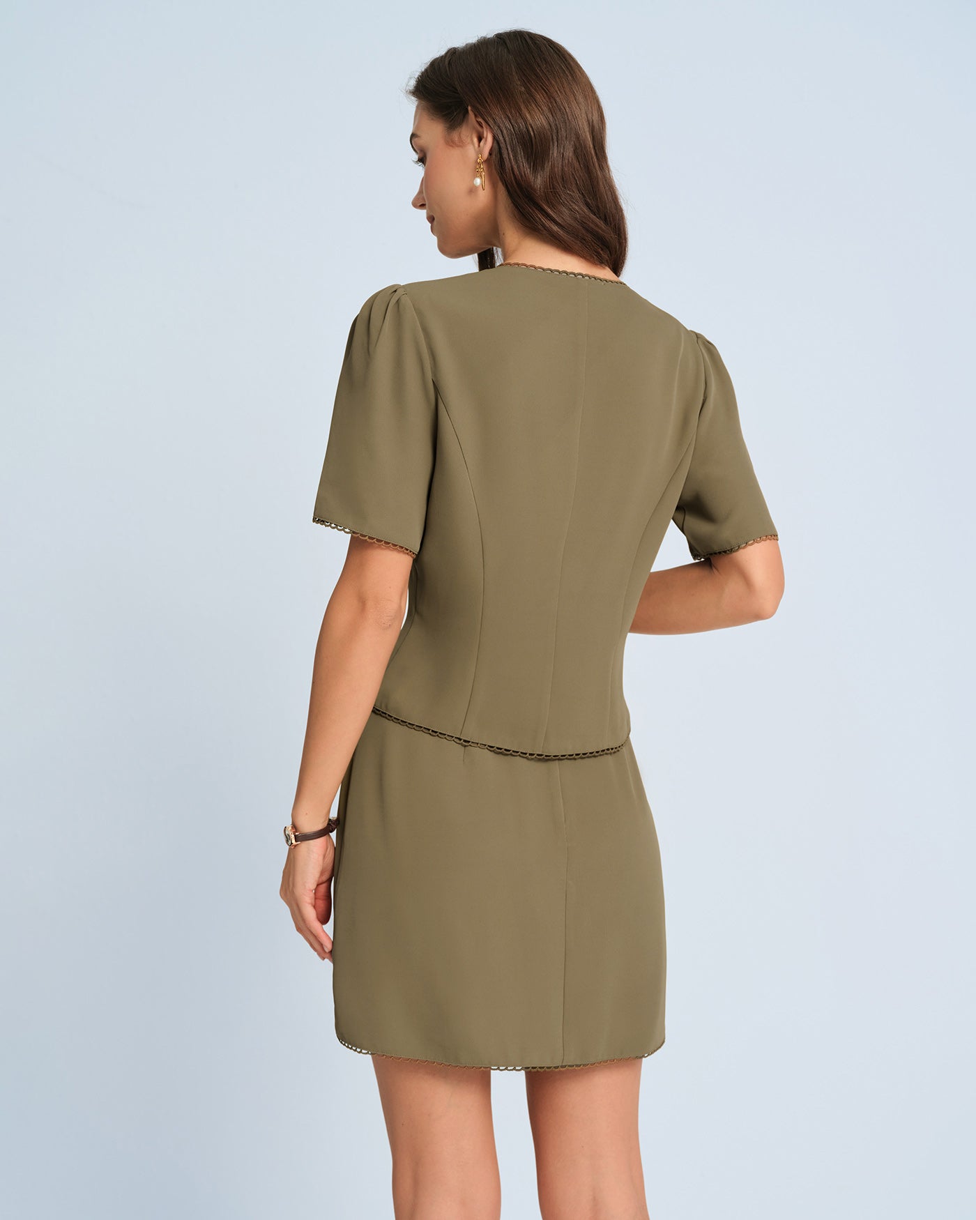 Khaki Puffed Sleeve Blouse | Rihoas