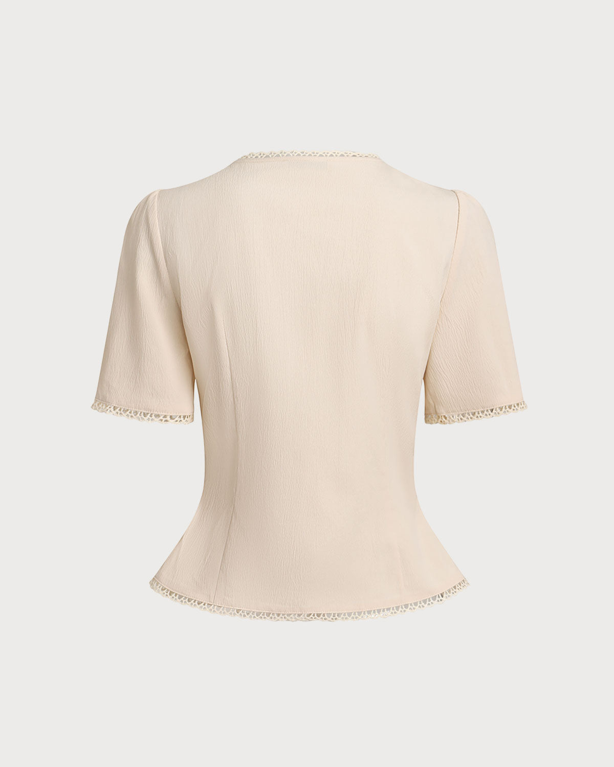 Beige V Neck Pleated Button Blouse | Rihoas