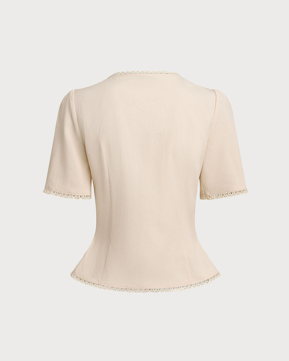 Beige V Neck Pleated Button Blouse | Rihoas