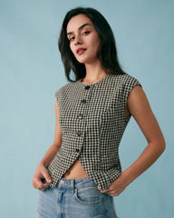 Black Plaid Viscose Tee | Rihoas