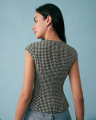 Black Plaid Viscose Tee | Rihoas