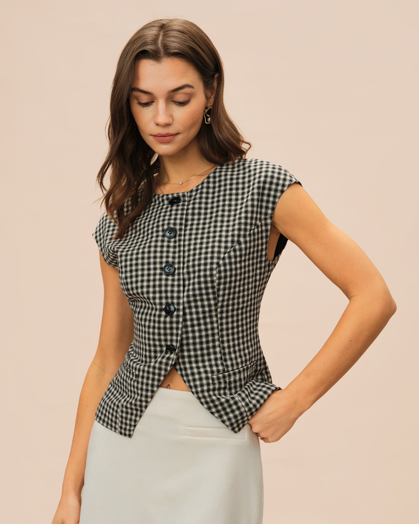 Black Plaid Viscose Tee | Rihoas