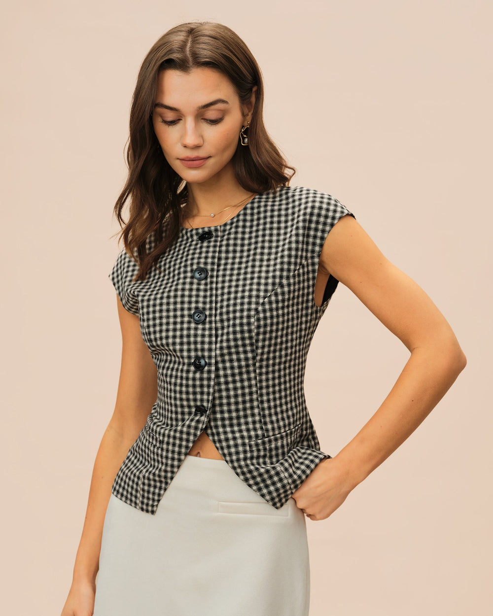 Black Plaid Viscose Tee | Rihoas