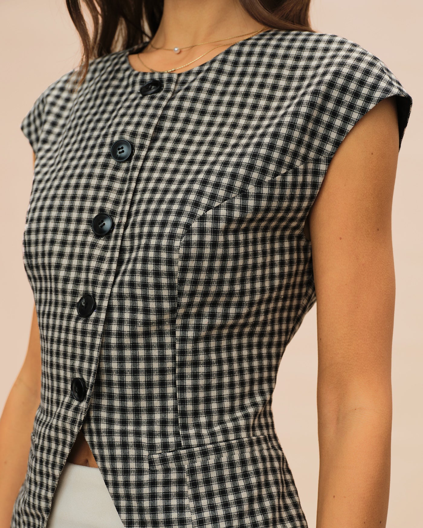 Black Plaid Viscose Tee | Rihoas