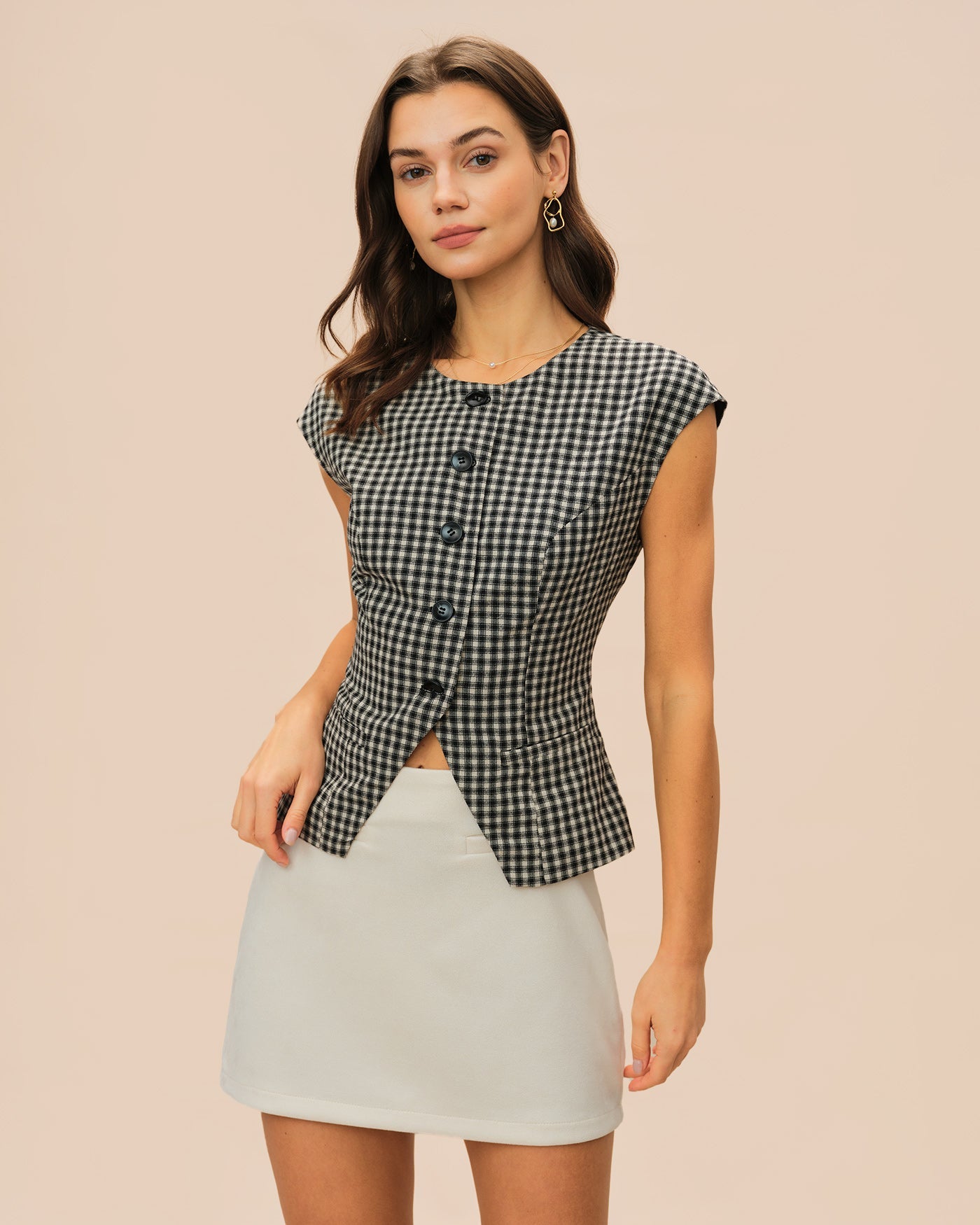 Black Plaid Viscose Tee | Rihoas