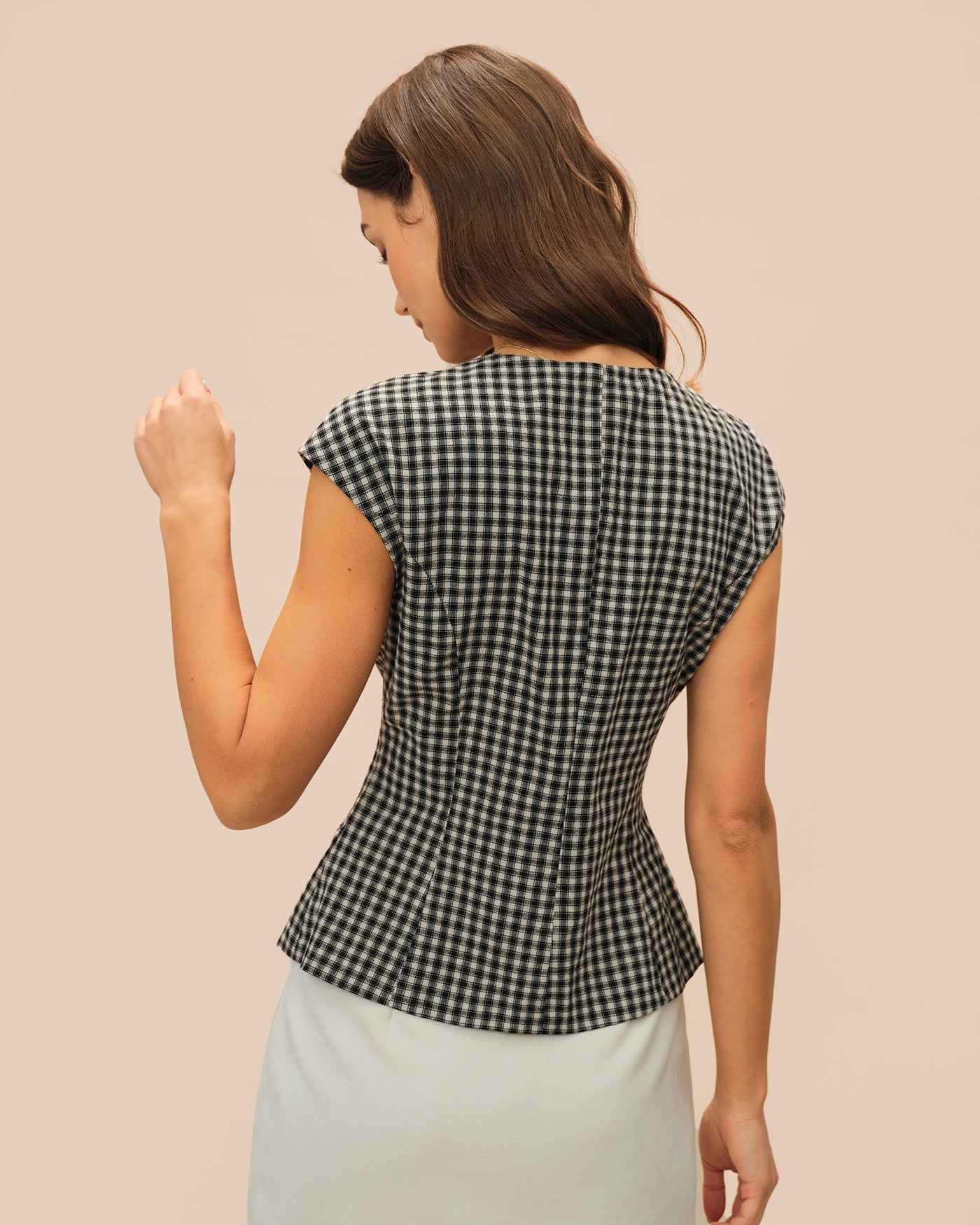Black Plaid Viscose Tee | Rihoas