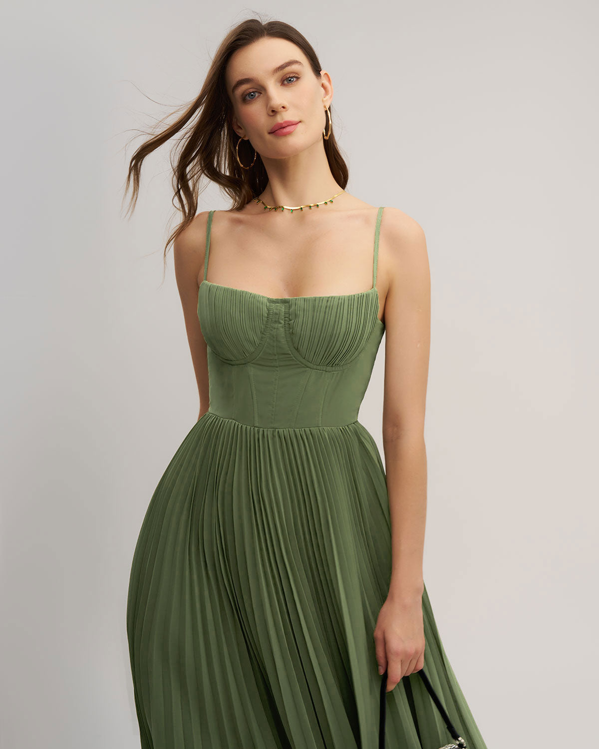 Green Sweetheart Neck Flowy Slip Maxi Dress | Rihoas