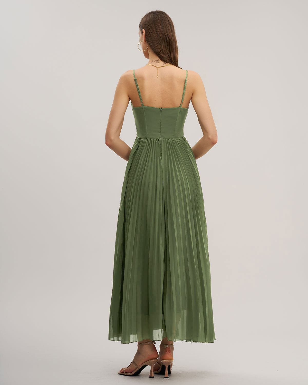 Green Sweetheart Neck Flowy Slip Maxi Dress | Rihoas