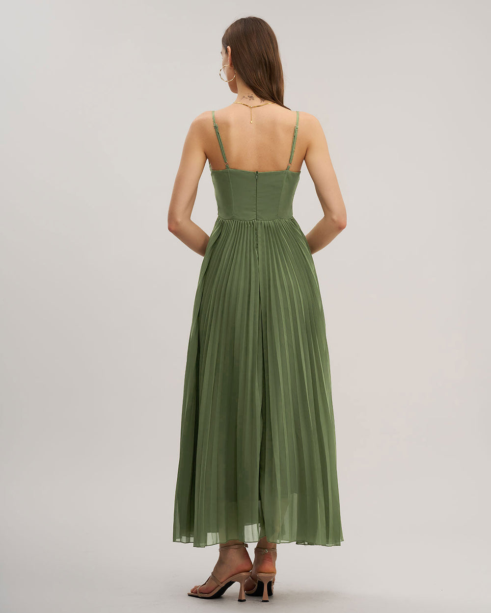Green Sweetheart Neck Flowy Slip Maxi Dress | Rihoas